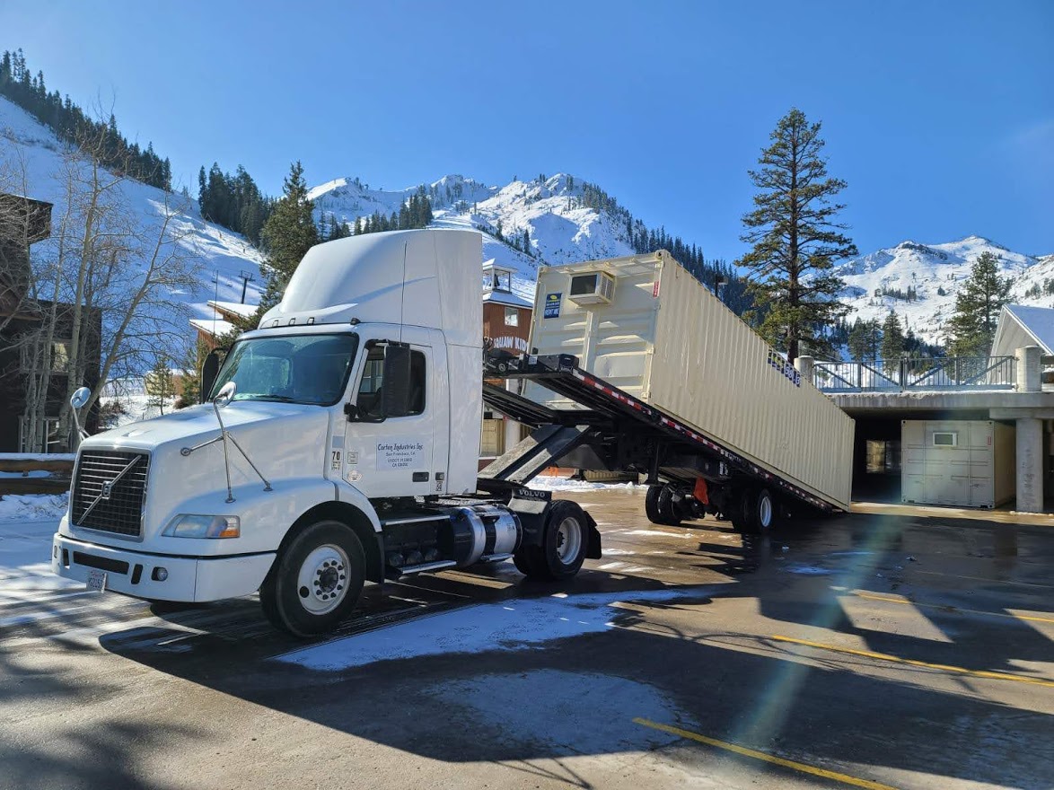 Container delivery on a truck