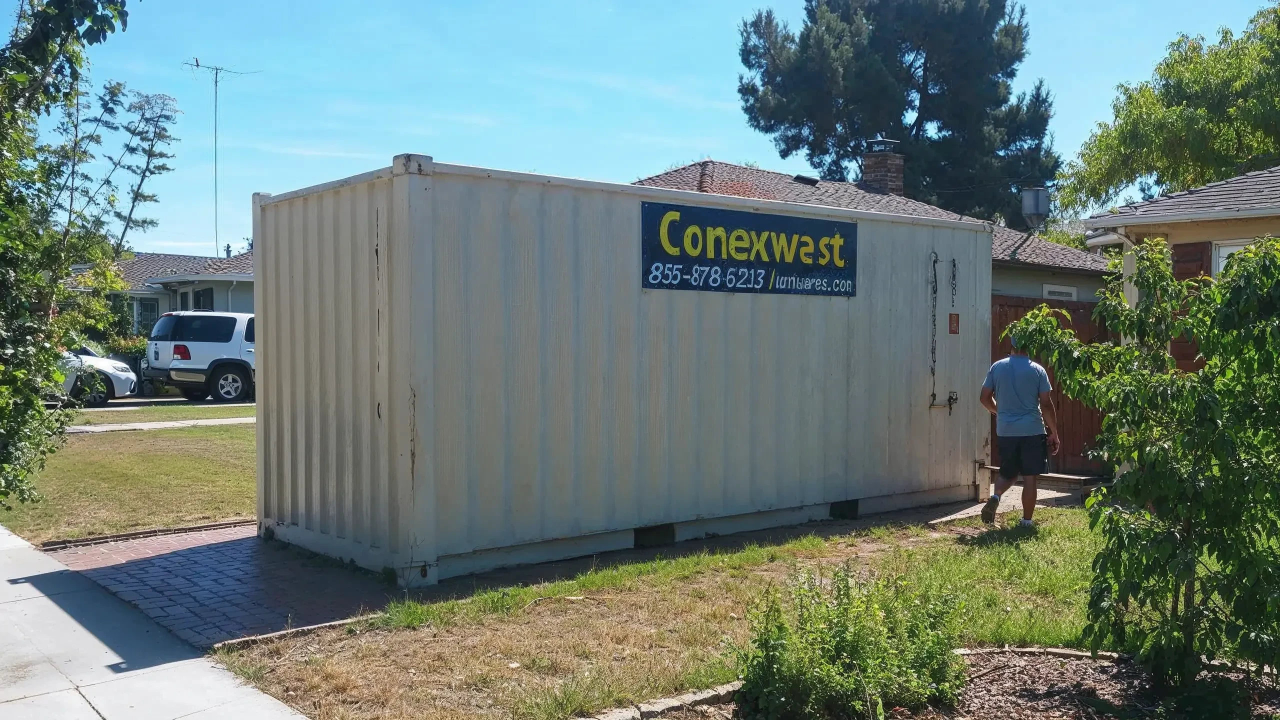 Storage container in home front yard